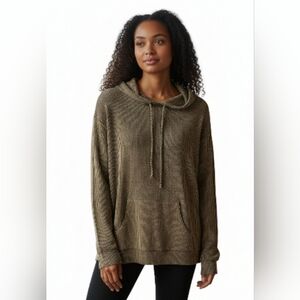 Olive Green Ribbed Stretchy Hoodie with Kangaroo Pocket women's Medium